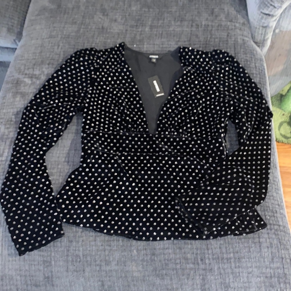 Express Black Velvet plunge peplum top